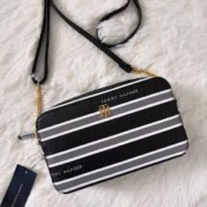 TOMMY HILFIGER SIGNATURE STRIPED CROSSBODY BLACK/GREY (NEW WITH TAGS)
